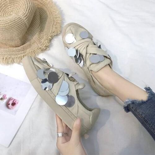 Womens Slip On Flat Vulcanized Shoes Women Glitter Flats Woman Ladies Casual Platform Female Cross Tie Comfortable 2020 New