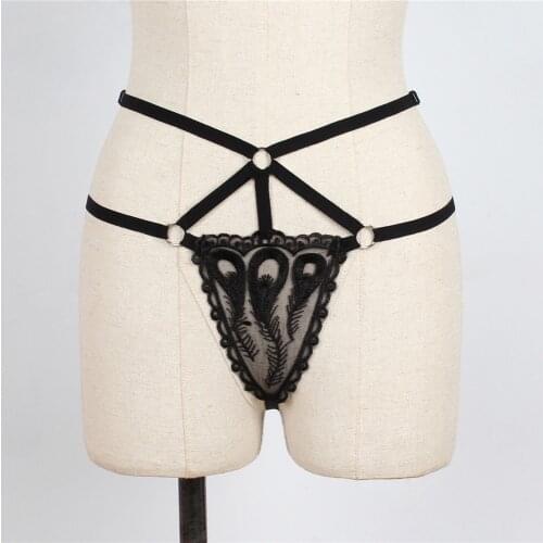 Womens Sexy Hollow Bandage Lace Embroidered Thong Thong Panties Transparent Hollow Lace Underwear