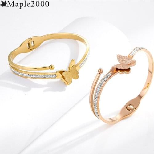 2021 new fashion stainless steel spring hand jewelry butterfly titanium steel bracelet female simple rose gold bracelet