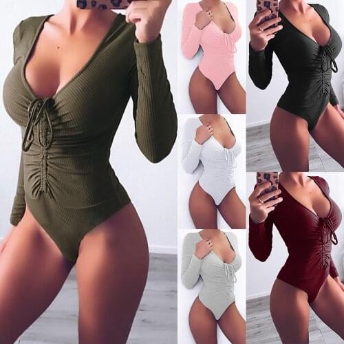 S-XL women long sleeve v neck playsuit lady casual leisure slim playsuit brand autumn winter brand playsuit