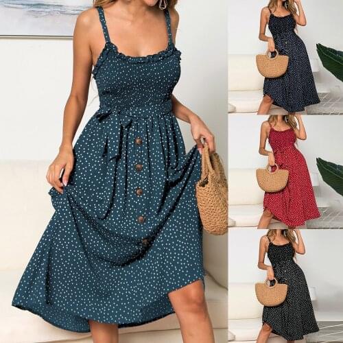 2021 Summer New Style Suspender Backless Dress Female Beach Bohemian Style Polka Dot Chiffon Dress