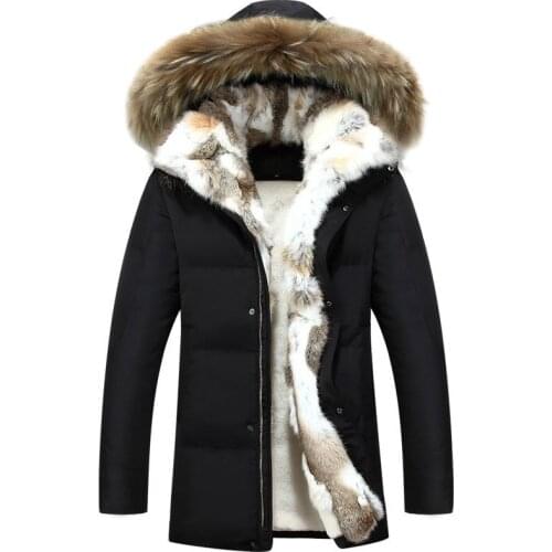 Winter mens and womens cotton Japanese and Korean mens rabbit fur collar warm parka hooded warm jacket mens parka