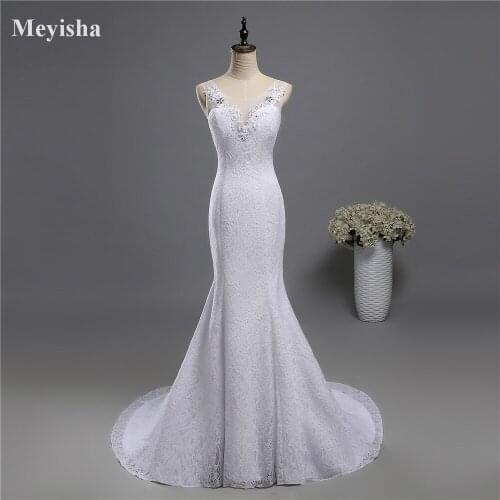 ZJ9142 2019 2020 Lace formal Crystal Beads pearls Bridal Dress Dresses Wedding Fishtail Mermaid Prom Gown plus size