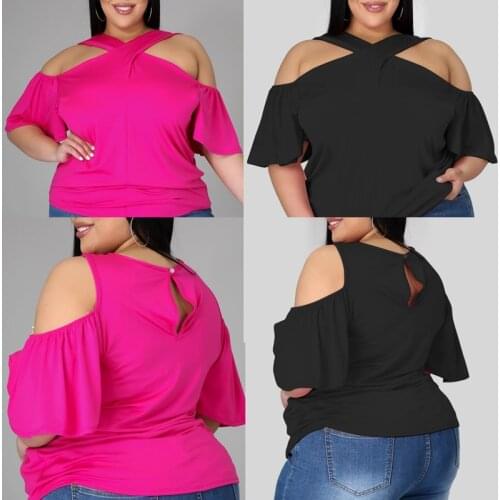 ZKYZWX Plus Size Off Shoulder Women T Shirt Tops Sexy Ruffles Sleeve Oversized Clothing Office Lady Wear Blouse Summer Club Tops
