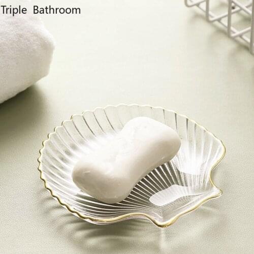 1pcsglass drawing gold European style soap dish tray rack storage rack soap rack plate box container portable bathroom soap dish