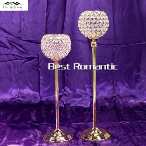 2PCS/LOT Metal Silver/Gold Plated Candle Holders With Crystal Retro Stand Pillar 60CM/73CM For Wedding Portavelas Candelabra