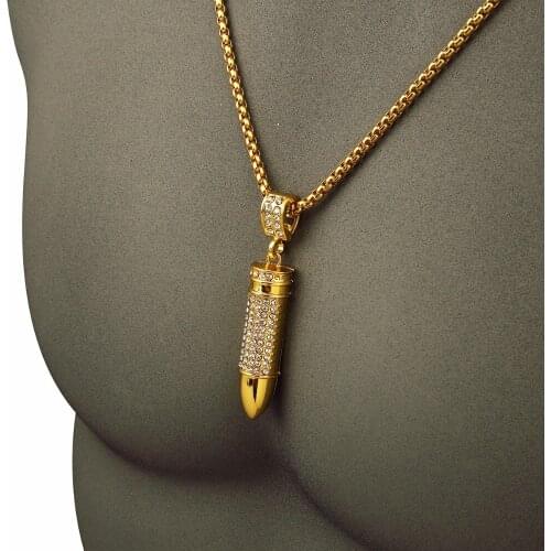 2021 Fashion Iced Out Gold Bullet Pendant Necklace Crystal Star Jewelry Men Hip Hop Dance Charm Curb Cuban Chain Street Style