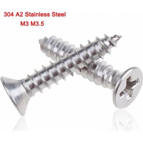 304 A2 Stainless Steel GB/T846 Phillips Flat Head Self Tapping Screws Countersunk Sheet Metal Screws M3 M3.5 Length 4mm-50mm
