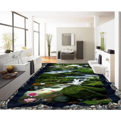 3d wallpaper pvc Scenery Fish Lotus 3D Floor 3d wallpaper waterproof waterproof wallpaper for bathroom wall
