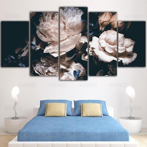 5 Canvas Paintings Blooming Pink Flowers Modern Creative Wall Painting Canvas Posters Nordic Mural Wall Painting Canvas Art