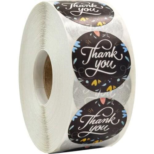 50-500pcs Black Label Handmade Stickers Floral Thank You Stickers Envelope Seal for Wedding Favors and Party Kawaii Stickers