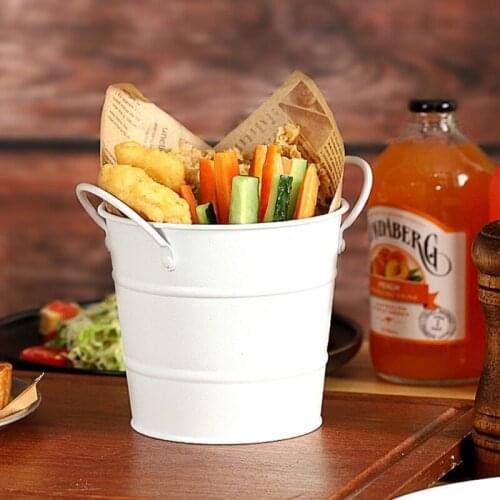 600ml Western Restaurant Bar Ice Iron Seafood Bucket Coffee Shop Mini Fries Binaural Snack Fried Chicken Bucket Barrel Portable