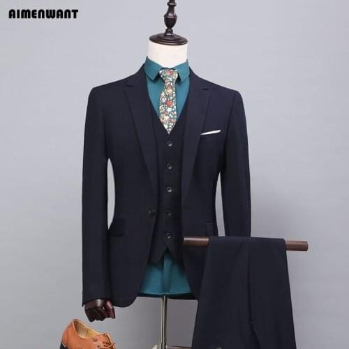 AIMENWANT 2017 Mens Clothing Set British Slim Single Breasted Black Suits Customize Plus Size Formal Suit Male Business Blazer