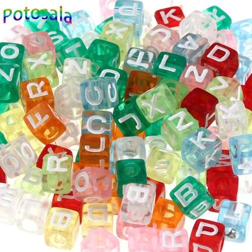 Potosala Acrylic Square English Alphabet Letter Beads For DIY Bracelet Necklace Jewelry Accessories Making 6mm Mixed Colorful