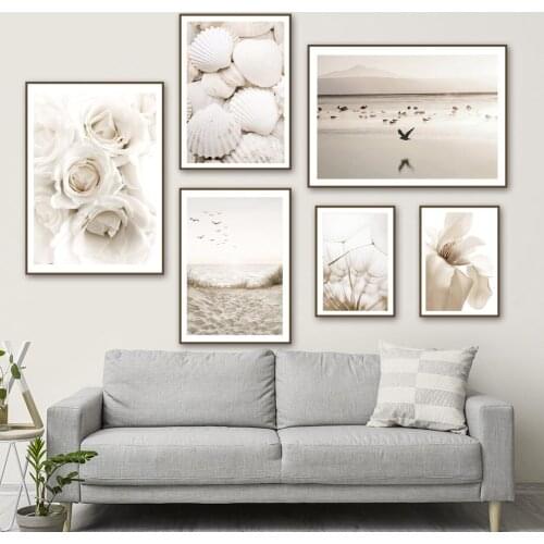 White Rose Shell Beach Dandelion Flowers Wall Art Canvas Painting Nordic Posters And Prints Wall Pictures For Living Room Decor