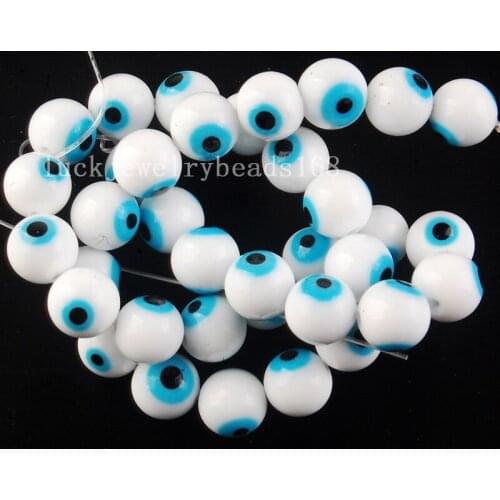 Free shipping Women 10mm Beautiful Blue White Evil Eye Lampwork Glass Ball Loose Beads FG6438