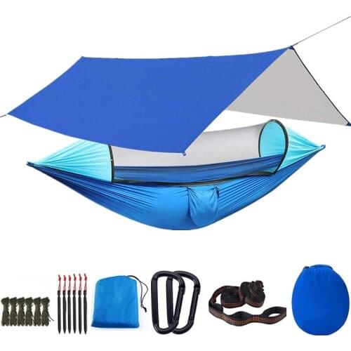 Large Camping Hammock with Mosquito Net 2 Person Pop-up Parachute Hanging Hammocks Hammock Bed for Outdoor Backyard Hiking