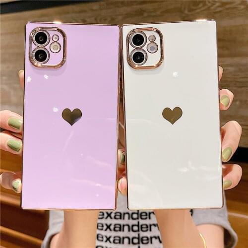 Electroplated Love Heart Phone Case For iPhone 11 12 Pro Max XS X XR Max 7 8 Plus 12 Mini 11Pro Plating Shockproof Back Cover