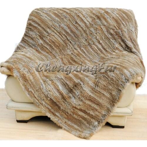 CX-D-10B 150X200CM Custom Made Hand Knitted Natural Rabbit Fur Rug Fur Throw ~Drop Shipping