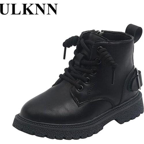 Childrens Martin Boots Black Leather Boots New 2021 Winter Girl Students Outdoor Single Boy Short Boots Black Martin Boot Babay