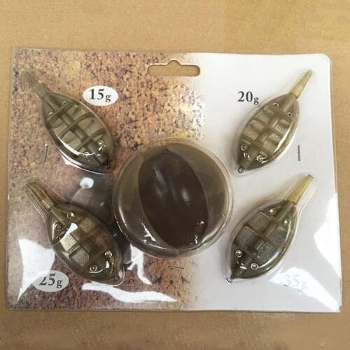 Carp Fishing Inline Method Feeder Set 4 Feeders 15/20/25/35g Moulds X8D5