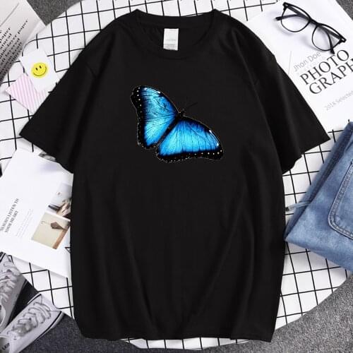 Blue Beautiful Butterfly Printed Men Tshirts Comfortable Loose Tee Shirts Oversized Breathable Male T-Shirts Summer Soft T Shirt