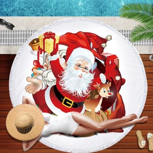 Microfiber Round Beach Towel With Tassels Christmas Holiday Designs 150cm Wall Tapestry Swimming Bath Towels Picnic Blanket