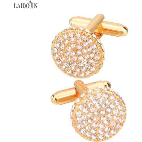 LAIDOJIN Round Crystals Cufflinks for Mens Shirt Cuff Buttons High Quality Brand Cuff links Twins Gift Male Jewelry Wedding Gift
