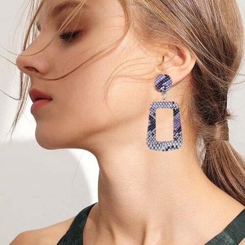 Maxi Snake Print Leather Hollow Geometry Square Drop Earrings for Women Bijoux Wedding Party Big Brincos Wholesale Jewelry Gift