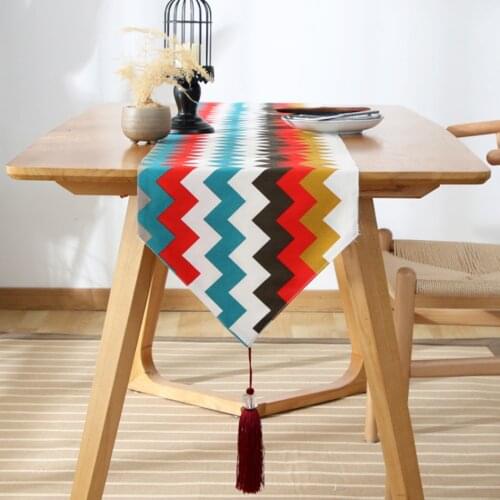 Fashion Color Mosaic Striped Table Runner Dining Table Nordic Style Printing Fringe Edge Tea Table Porch Decoration Table Runner