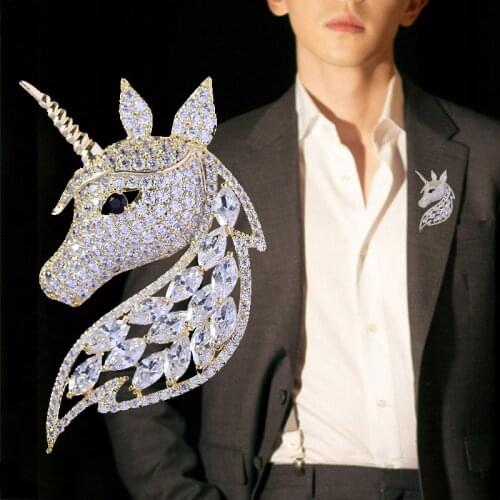 Fashion Micro Pave AAA Zircon Women Men Unicorn Brooches for Trendy Coat Animal Accessories Jewelry Brooch Pin Christmas gift