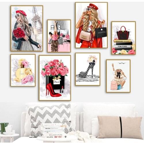 Vogue Paris Girl Shoes Perfume Lipstick Wall Art Canvas Painting Nordic Posters And Prints Wall Pictures For Living Room Decor