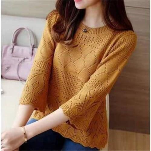 2019 Fashion Summer Pullover Tops Hollow Out Thin Women Sweater Girls Half Sleeve Sweaters Top Ladies Knitted Jumper Female 1440