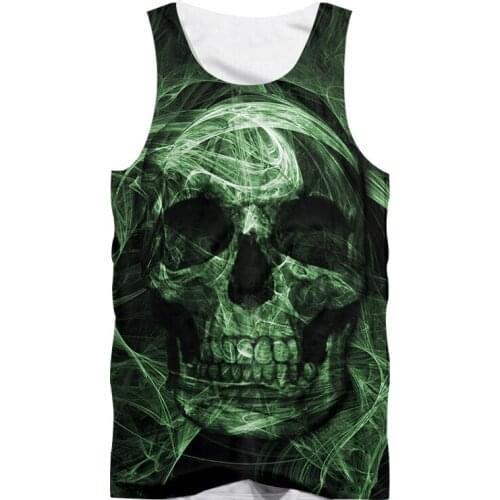 UJWI New Skull Green Tank Top Smoke Vest Oversize Mens Clothing Sleeveless Top Punk Style Fog Wholesale Purchasing Dropship