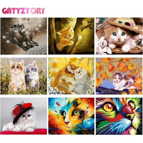 GATYZTORY Frame DIY oil painting by numbers kit for adults colorful cute cat pictures by numbers animals acrylic wall art paint