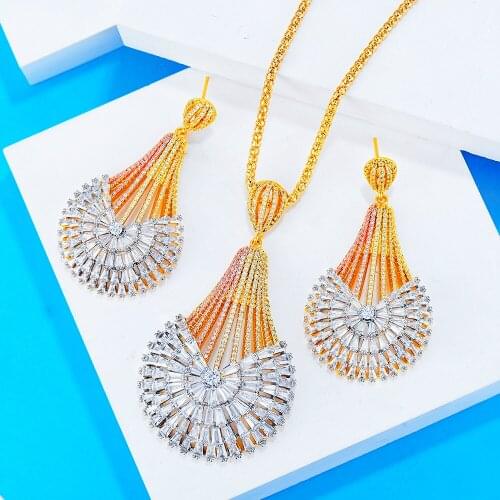 Blachette NEW Luxury Brand Super Boom Color Round Pendant Necklack Earrings For Dubai Women High Quality Cubic Zirconia Jewelry