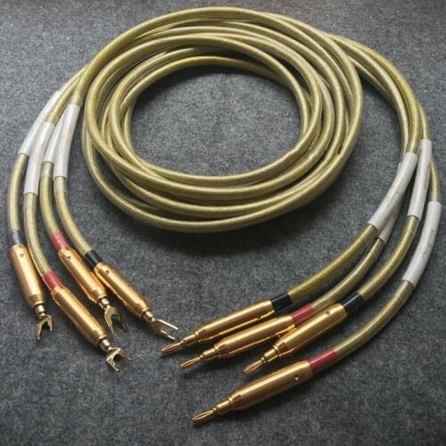 One Pair HIFI audio speaker cable with banana plug spade plugs 2.5M