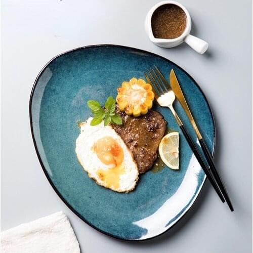 Solid Color Personality 11-inch Household Ceramic Fish Plate Shaped Western Steak Plate Tableware European Retro Plate