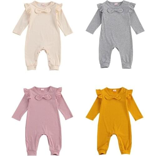 Autumn Toddler Kids Baby Girl Clothes Bownot Romper Jumpsuit Casual Long Sleeve Ruffles Outfits