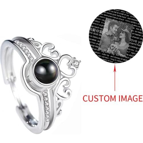 Personalized 100 Language I Love You Rose Gold Silver Color Projection Ring Custom Name Photo Ring Romantic Wedding Jewelry Gift