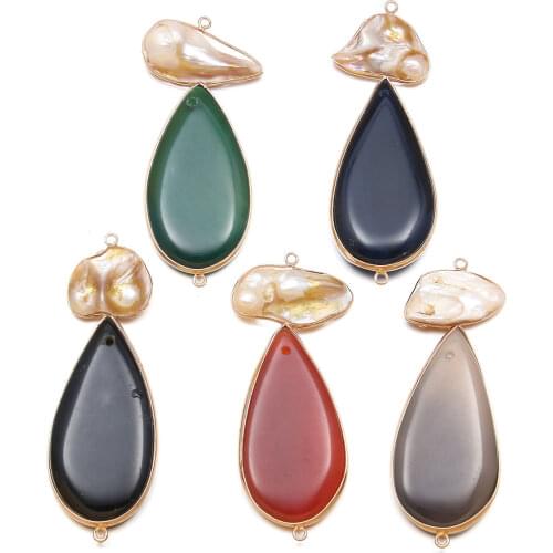 Natural Stone Pendant Water Drop Shape Agates Shell Charms Connector for Jewelry Making DIY Necklace Accessories Gift for Women