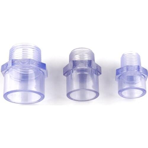 1pc PVC Transparent Straight Connector 1/2",3/4",1"Male Thread Blue PVC Joints for Garden Water Pipe High Quality UPVC Adapters