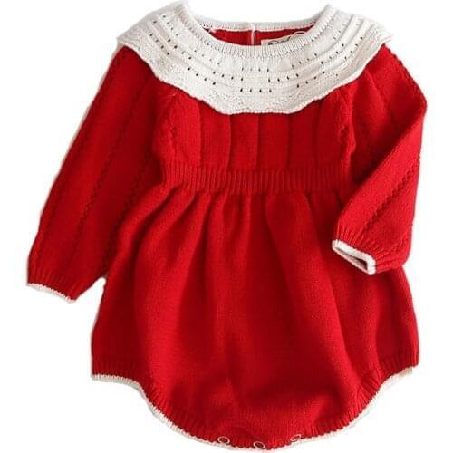 Christmas Baby rompers Winter Autumn Newborn Baby Girls Long Sleeve knitted Romper Patchwork Jumpsuit Toddler Outfit overalls