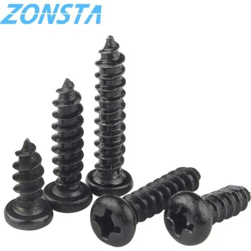 Round Head Self Tapping screws M1.2 M1.4 M1.7 M2 M2.3 M2.6 M3 M3.5 M4 Black Carbon Steel Phillip Pan Head Mini Micro Small Screw