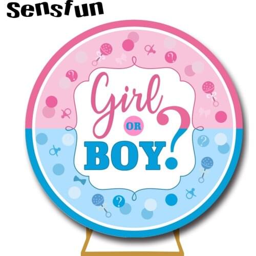 Sensfun Round Gender Reveal Backdrops Pink Blue Clouds Boy Or Girl Baby Shower Circle Photography Background Photo Studio Custom