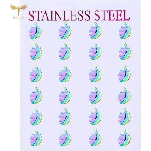 12 Pair Earrings Set Wholesale Summer Jewelry Ladies Fashion Colorful leaf Ear Stud 18K Gold Plating Stainless Steel Earrings