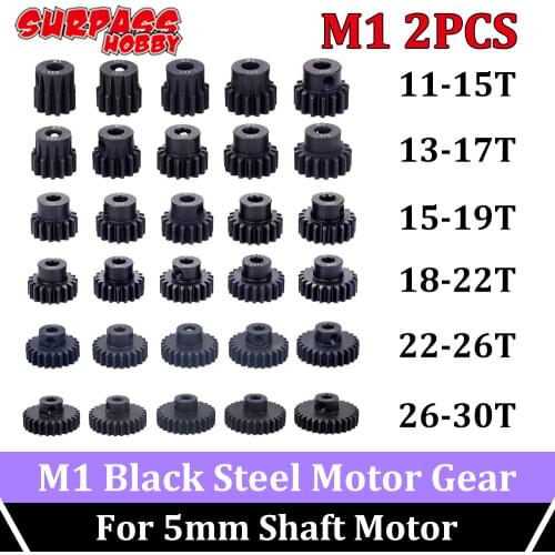 Surpass Hobby 2pcs M1 Metal Pinion Black Steel Motor Gear 5mm Shaft 11T- 30T 1/10 1/8 Rc Car Brushless Brushed 3660 550 Motors