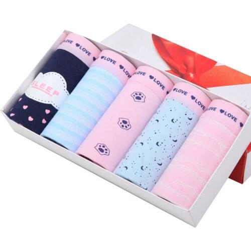 5Pcs/Set Low Waist Panties Cotton Women Fashion Print Briefs Soft Girls Underwear Seamless Ladies Underpants Comfort Lingerie