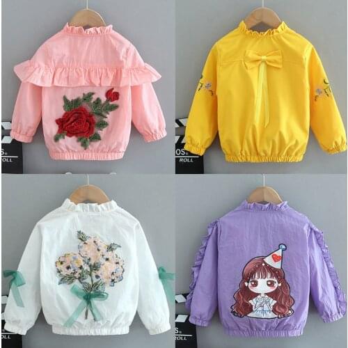Girl Spring Autumn Coat Fashion Flower Bowknot Floral Cartoon Jacket Baby Kids Children Sweet Coats Costume 2-12Y JYF