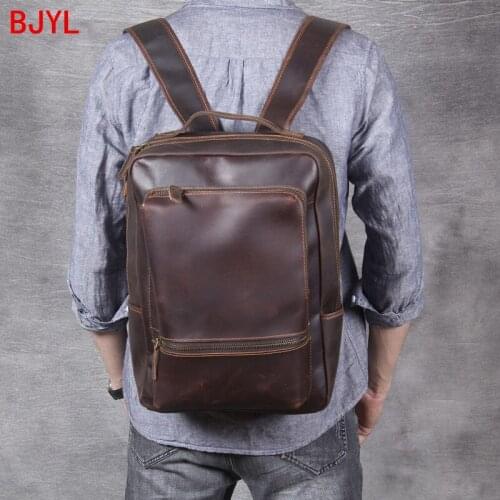 New Vintage Leather Mens Backpack Handmade Suede Leather Travel Backpack Shoulder Bag Male Leather Computer Backpacks Original